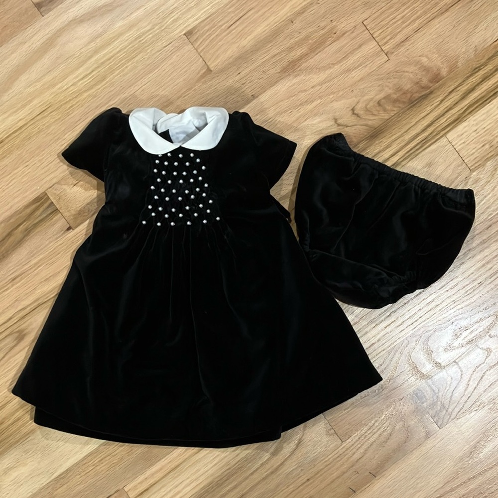 Black Velvet Baby Dress with White Collar
